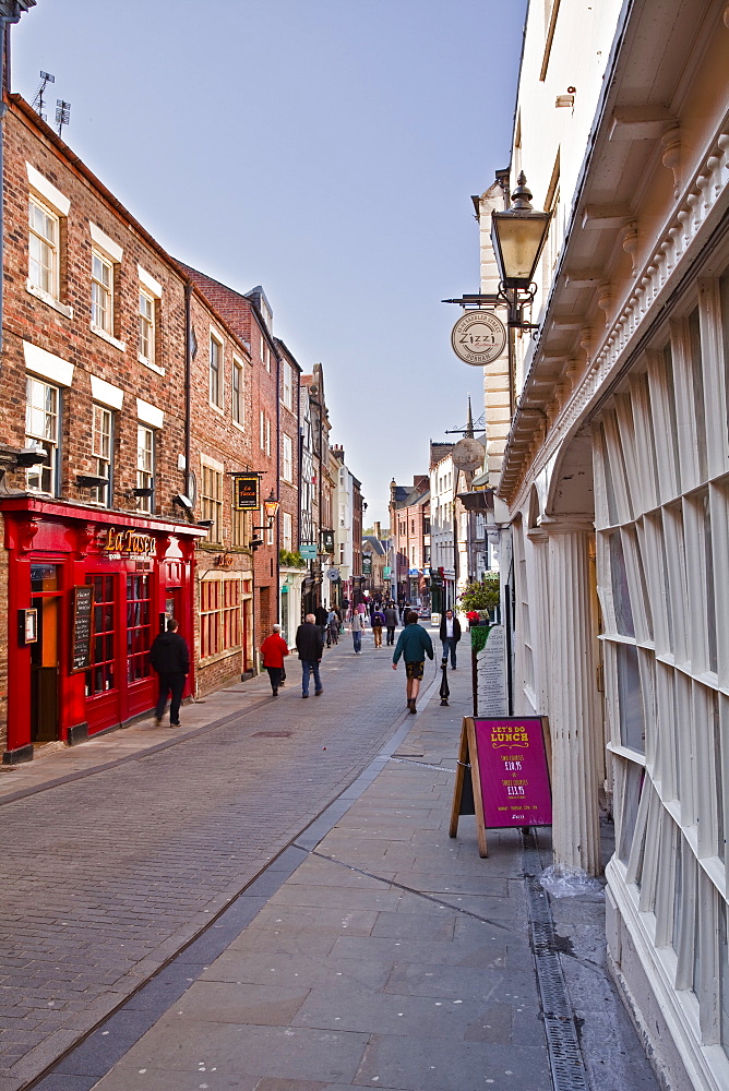 A busy Saddler Street in the historic city of Durham, County Durham, England, United Kingdom, Europe