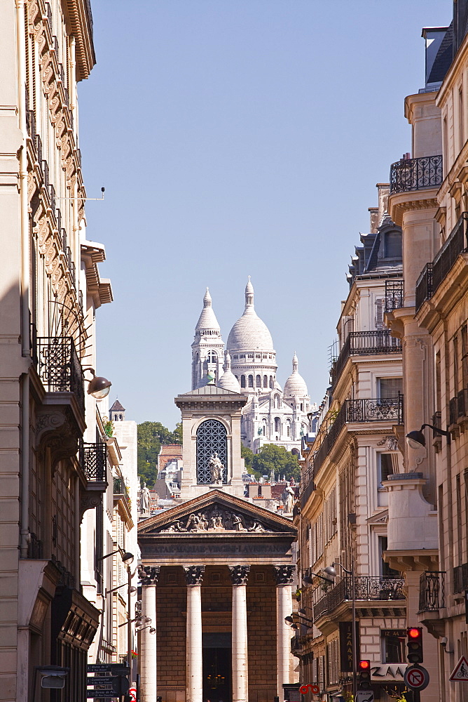 The Basilica of Sacre Coeur through the streets of Paris, France, Europe