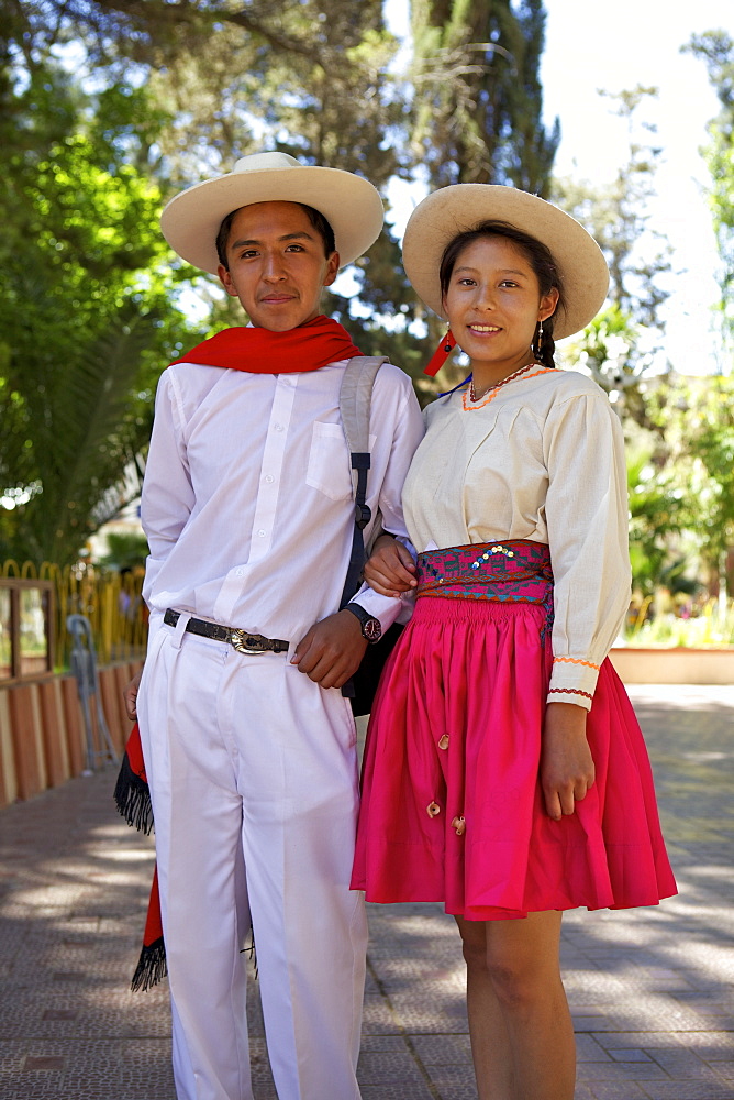 Traditionally dressed young couple, Tupiza, Bolivia, South America