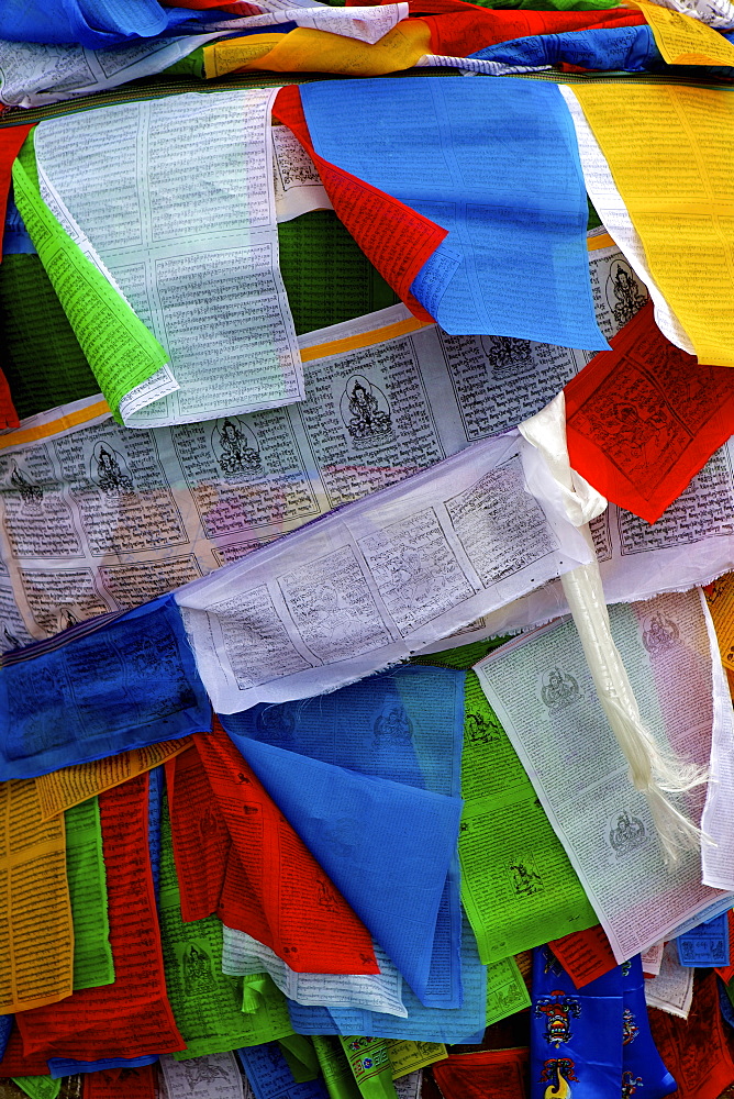 Colourful prayer flags, Lhasa, Tibet, China, Asia