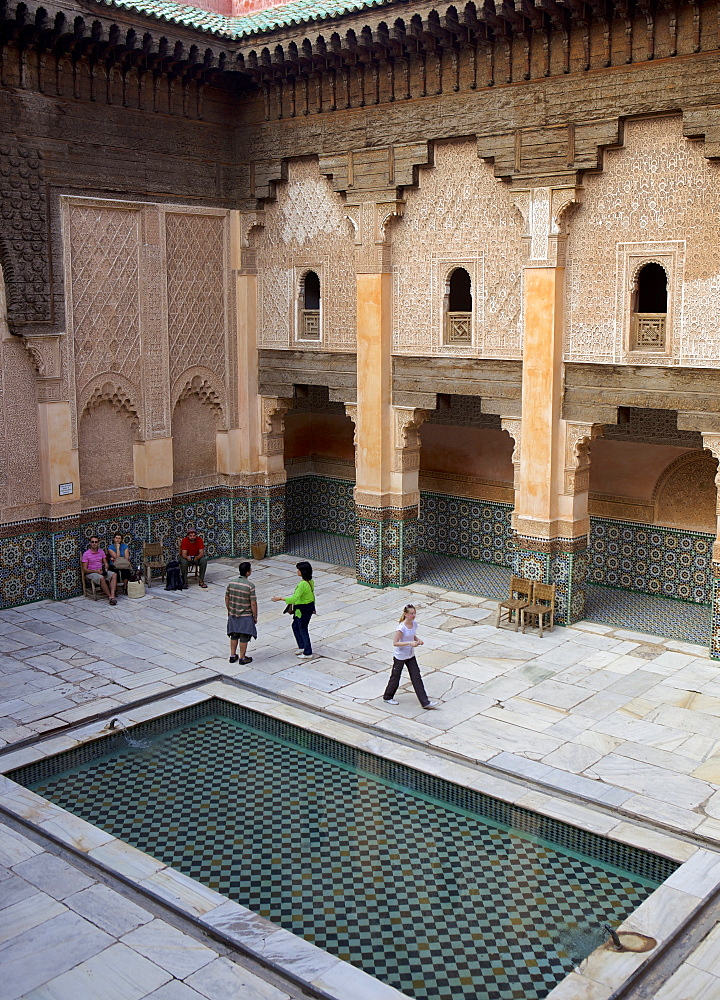 Intricate Islamic design at Medersa Ben Youssef, UNESCO World Heritage Site, Marrakech, Morocco, North Africa, Africa