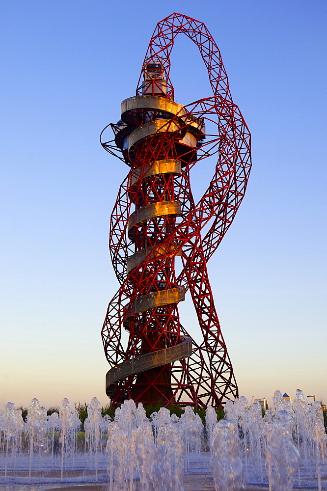 Orbit tower by Arcelor Mittal at sunset n the 2012 London Olympic Park, Stratford, London, England, United Kingdom, Europe