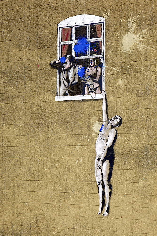 Adultery street art by the graffiti artist Banksy on Park Street in Bristol, England, United Kingdom, Europe