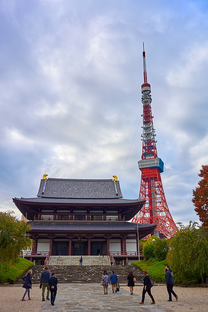 Zojo Ji shrine and the Tokyo Tower, Tokyo, Japan, Asia