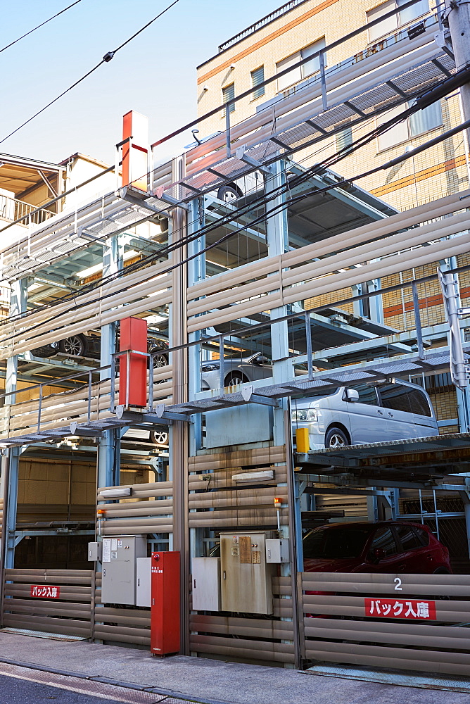 Car parking with elevator for cars, Tokyo, Japan, Asia