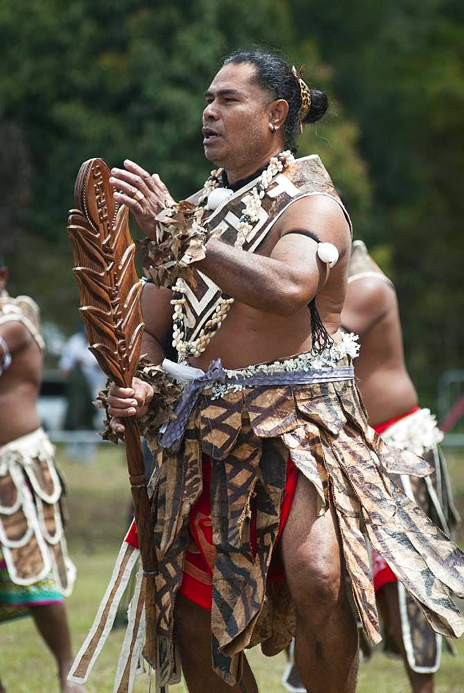 Futuna dancer in traditional dance clothes, Cultural festival. Town of Common Poya. New Caledonia.