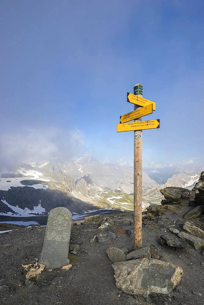 Former boundary marker at Col des Muandes (2828m) on the GR57, Claree Valley, Nevache, Hautes-Alpes, France