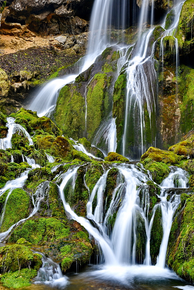 Mill Vermondans Waterfall in winter, Doubs, France