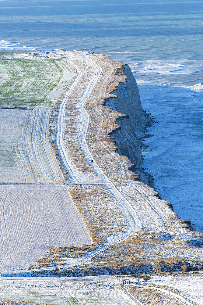 Cap Blanc-nez under the snow in winter, Opal Coast, France