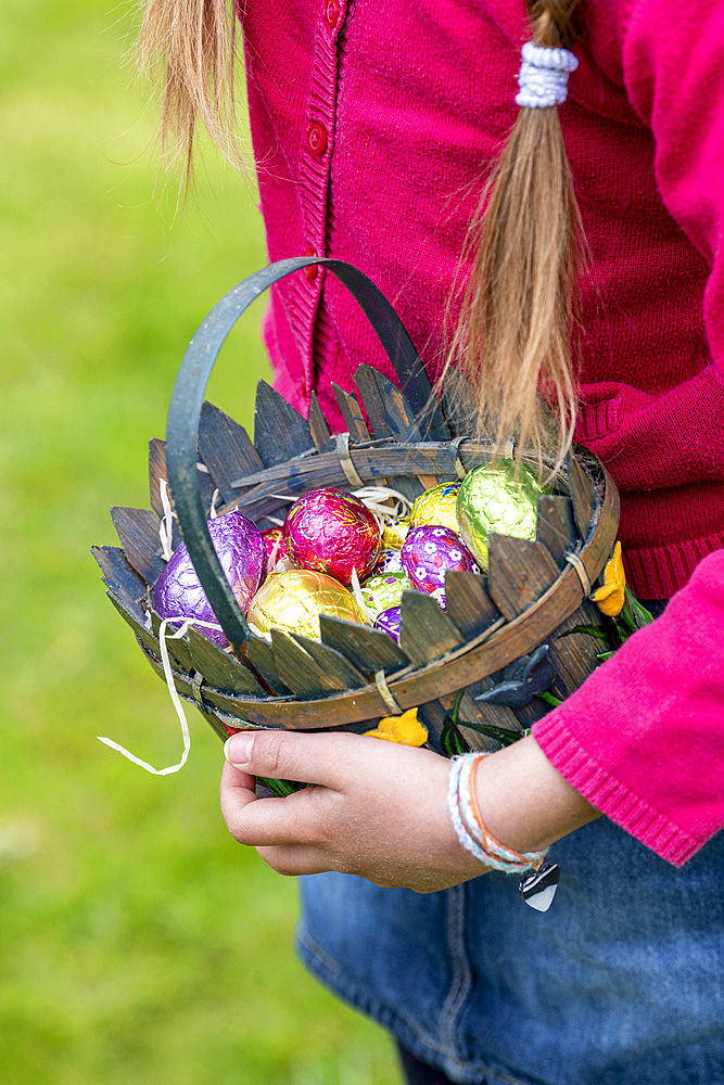 Egg hunt in a garden at Easter, Pas de Calais, France