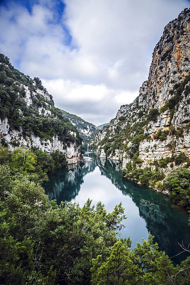 Verdon Gorge view with cliff and river, Quinson, Provence, France