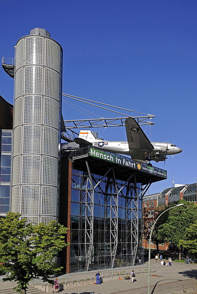 Douglas C-47 Skytrain airplane on the roof of the German museum of technology