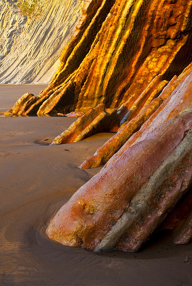 flysch at Zumaia beach sedimentary rocks at the Basque coast between the villages of Deba and Zumaia UNESCO Geopark Nature Ocean Scenery Travel