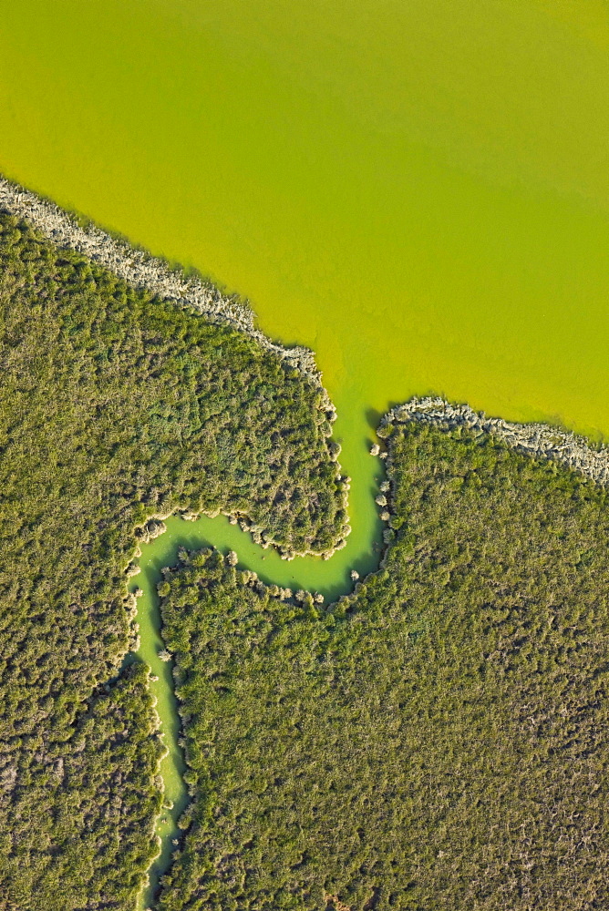 aerial view Rio Tinto red river reddish hue due to iron copper and sulfur dissolved in the water habitat with extreme conditions for life forms Andalusia