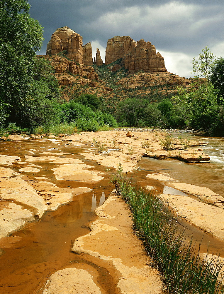 summer storm over cathedral rock at Red Rock Crossing near Sedona Arizona USA