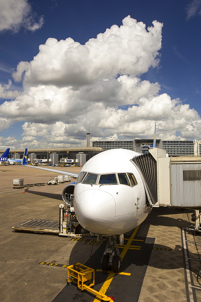 A plane at Manchester airport, UK.