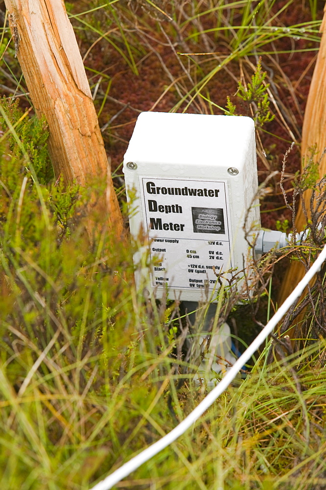 Scientific instruments to measure the carbon balance from peat bogs which is changing due to climate change in the north Pennines at Moorhouse, Cumbria, England, United Kingdom, Europe