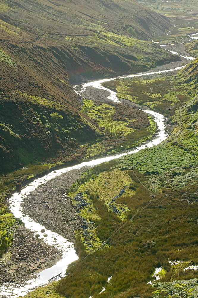 A meandering river in the Hareden Valley, Trough of Bowland, Lancashire, England, United Kingdom, Europe