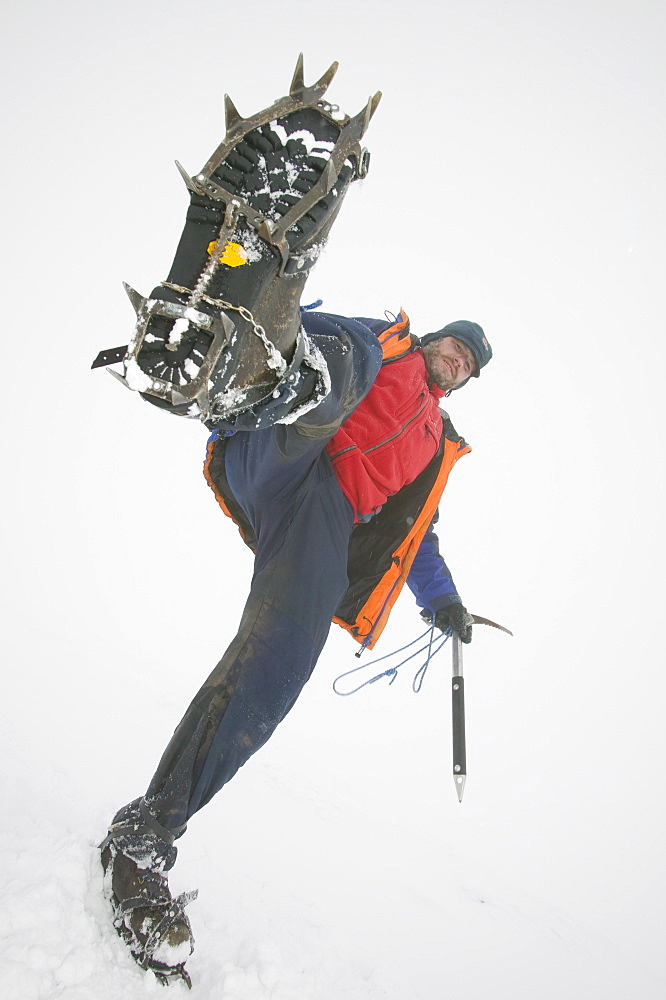 A winter climber on Aonach Mhor, Grampians, Highlands, Scotland, United Kingdom, Europe