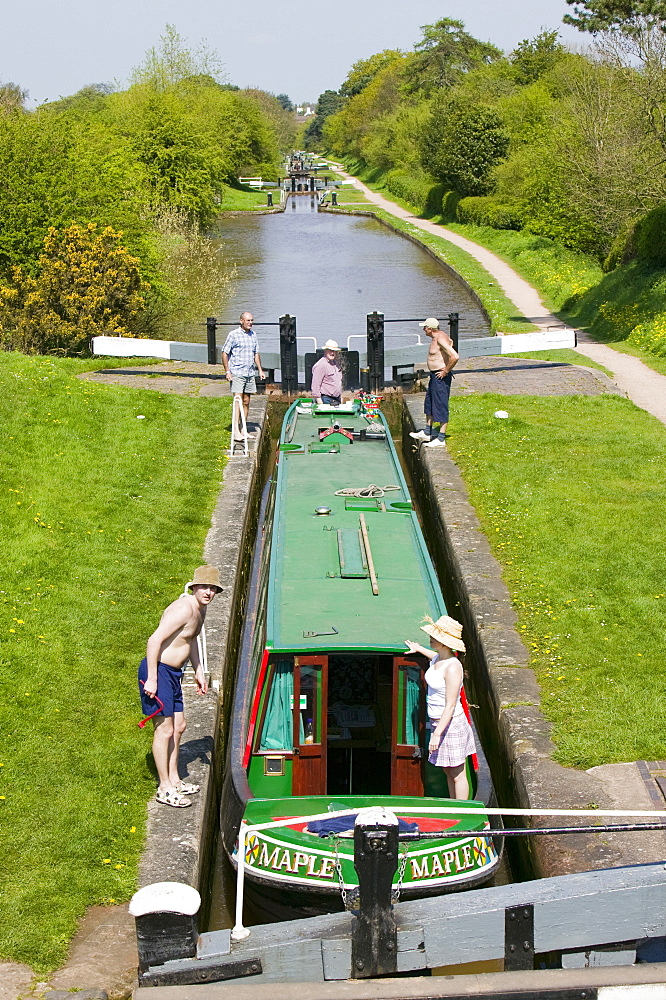 A long boat on the Shropshire Union Canal at Audlem in Cheshire, England, United Kingdom, Europe