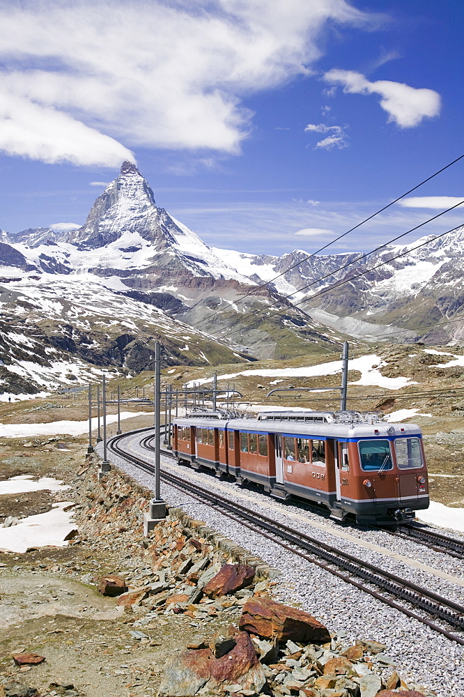 The Gornergrat railway above Zermatt, Switzerland, Europe