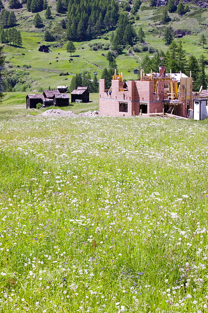 Building new houses in Zermatt, Switzerland, Europe