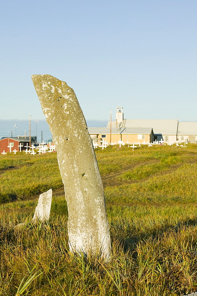 Whale bone marking the shaman's grave on Shishmaref, a tiny island between Alaska and Siberia in the Chukchi sea, home to around 600 Inuits (Eskimos, United States of America, North America