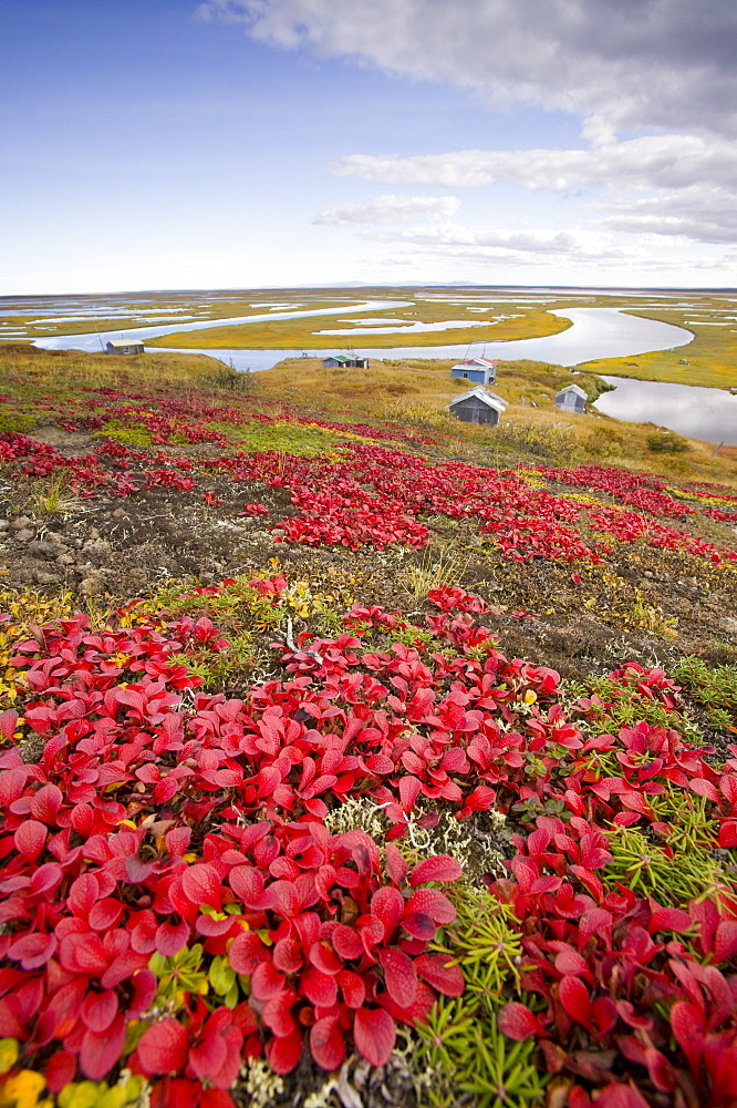 Inuit summer hunting camp at the mouth of the Serpentine river near Shishmaref, a tiny island inhabited by around 600 Inuits, between Alaska and Siberia in the Chukchi Sea, United States of America, North America