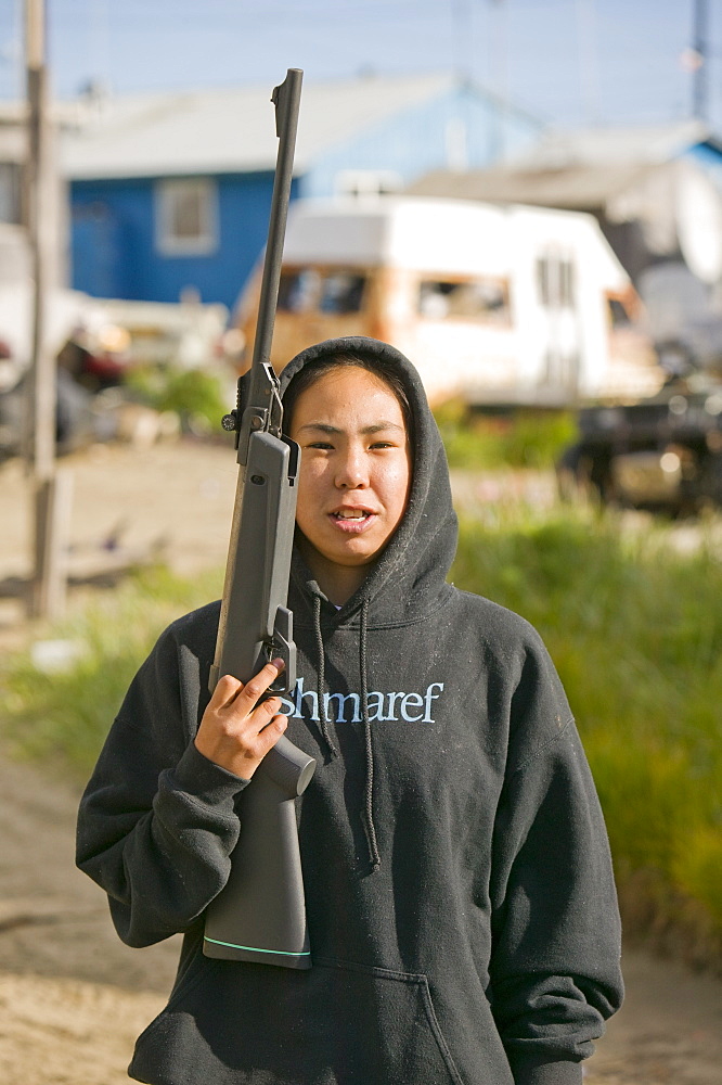 An Inuit on Shishmaref, a tiny island inhabited by around 600 Inuits, between Alaska and Siberia in the Chukchi Sea, United States of America, North America