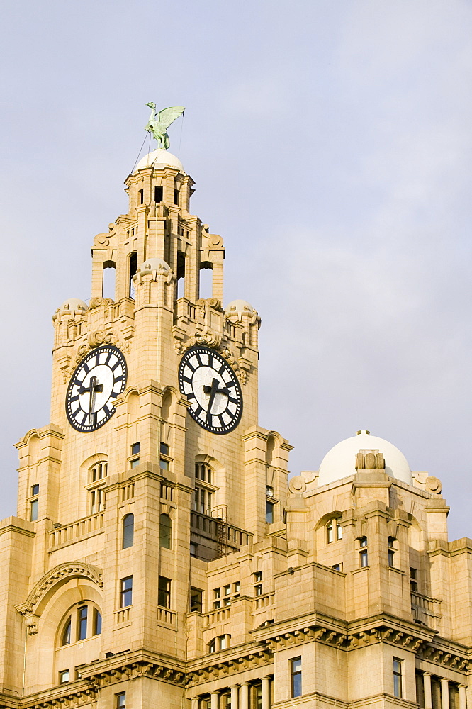 The Liver Building, one the Three Graces, Pier Head, Liverpool, Merseyside, England, United Kingdom, Europe