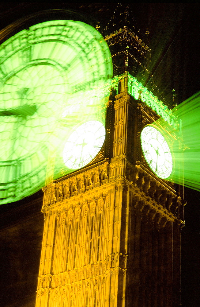 Big Ben concept shot of time flying. London, England, United Kingdom, Europe