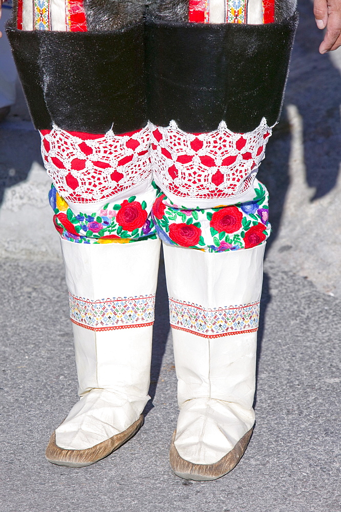 Inuit women wearing traditional Greenlandic national costume (Kalaallisuut) in Ilulissat on Greenland, Polar Regions