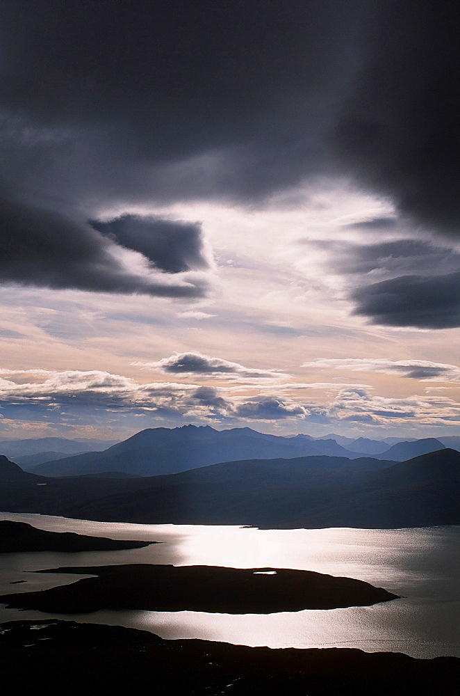 An Teallach from Ben Mhor Coigach across Loch Broom in the North West Highlands of Scotland, United Kingdom, Europe