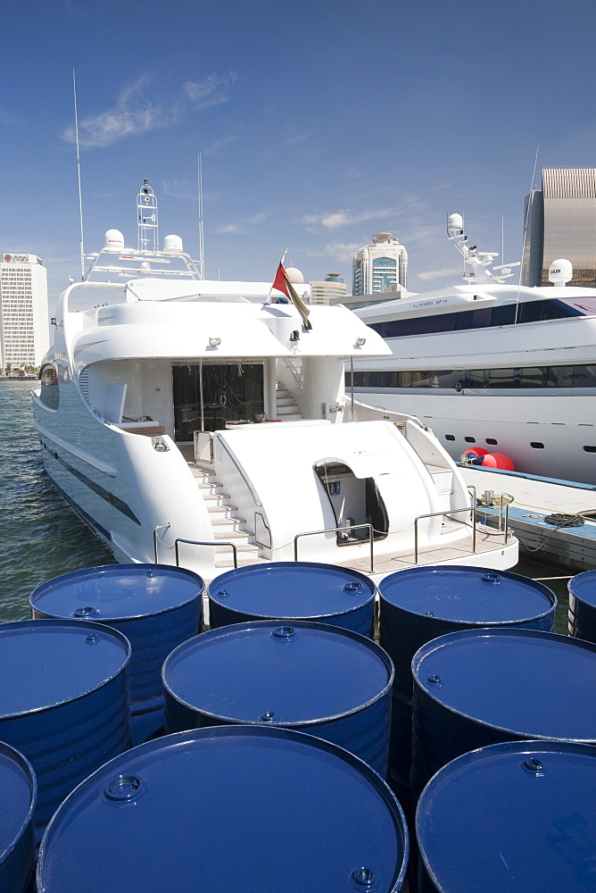 Luxury yacht on Dubai Creek in Dubai, United Arab Emirates, Middle East