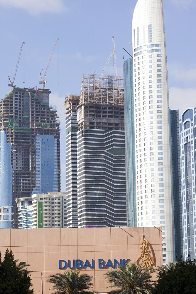 High rise tower blocks being constructed in Dubai, United Arab Emirates, Middle East