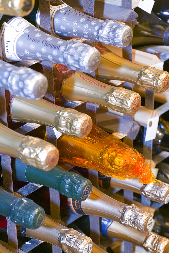 Champagne bottles in Storrs Hall Hotel wine cellar in Windermere, Cumbria, England, United Kingdom, Europe