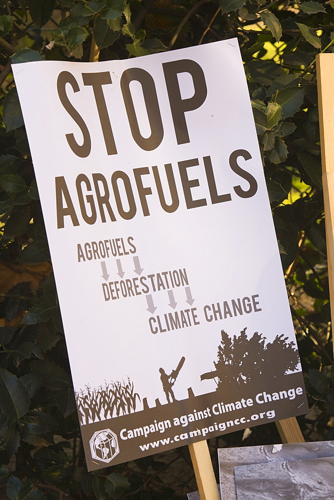 Protest banners at a climate change rally in London in December 2008, England, United Kingdom, Europe