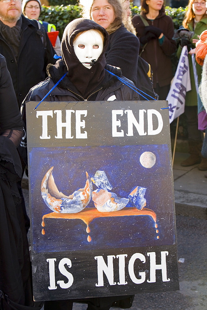 Protest banners at a climate change rally in London in December 2008, England, United Kingdom, Europe