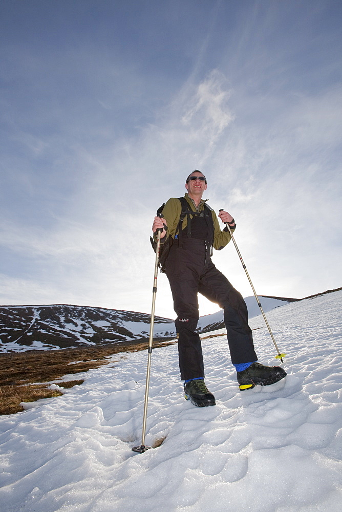 A mountaineer on Cairngorm in the Cairngorm National Park, Scotland, United Kingdom, Europe