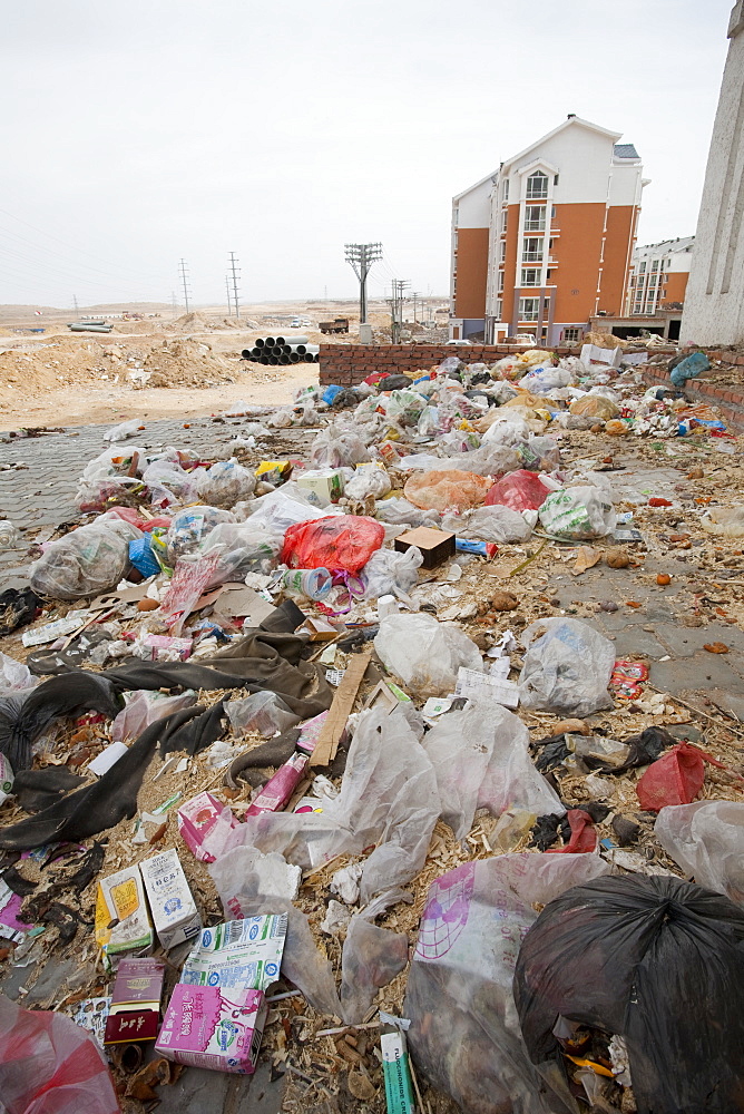 Rubbish lies piled up in the streets of Dongsheng in Inner Mongolia, China, Asia