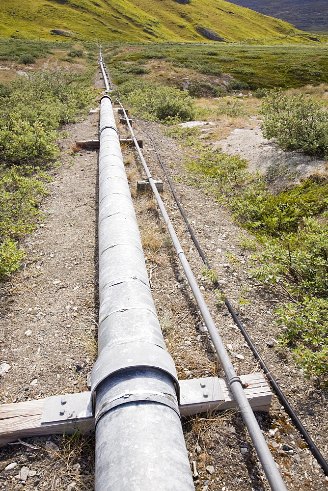 A pipeline across the tundra at Kangerlussuaq in Greenland, Polar Regions