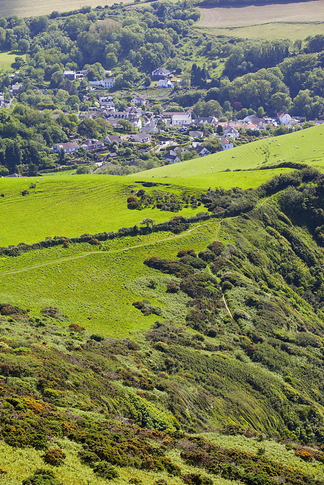 Combe Martin and surrounding countryside on the north Devon coast, England, United Kingdom, Europe