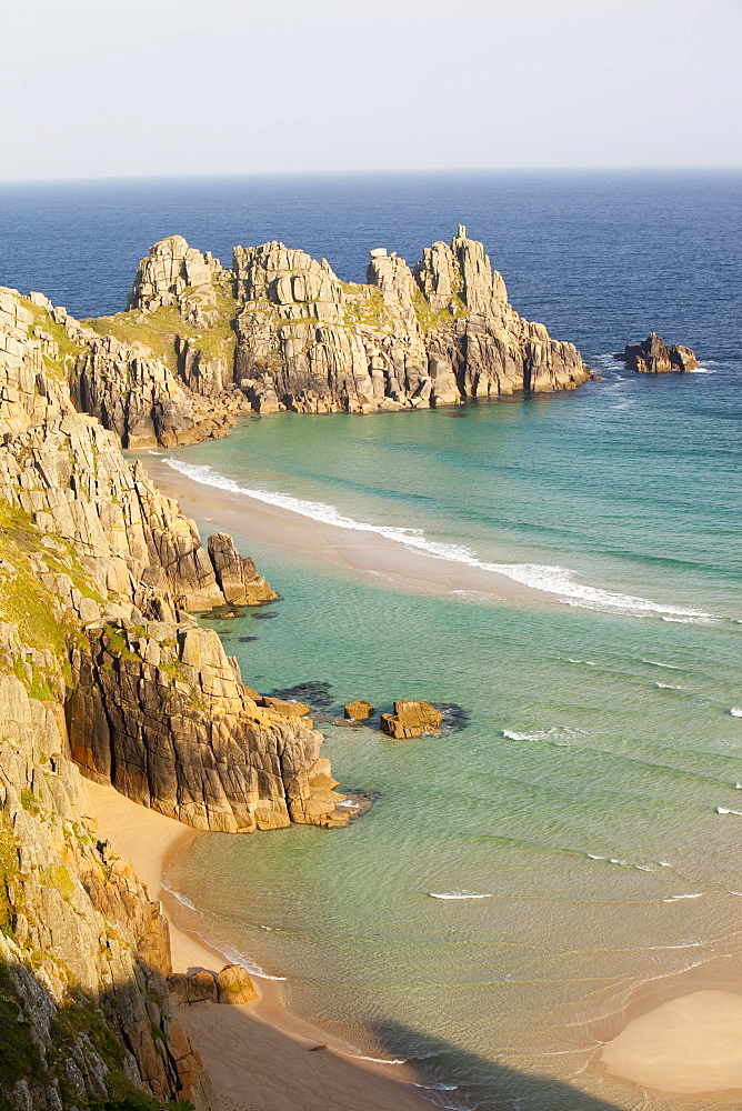 Logan Rock headland at Porthcurno in Cornwall, England, United Kingdom, Europe