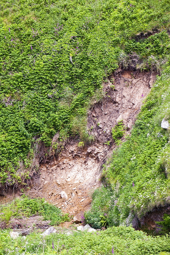 Landslides caused by flash floods near Zennor in Cornwall, England, United Kingdom, Europe