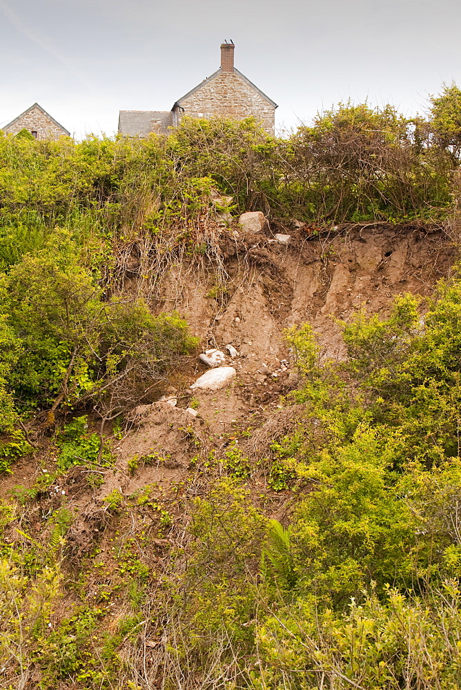 Landslides caused by flash floods near Zennor in Cornwall, England, United Kingdom, Europe