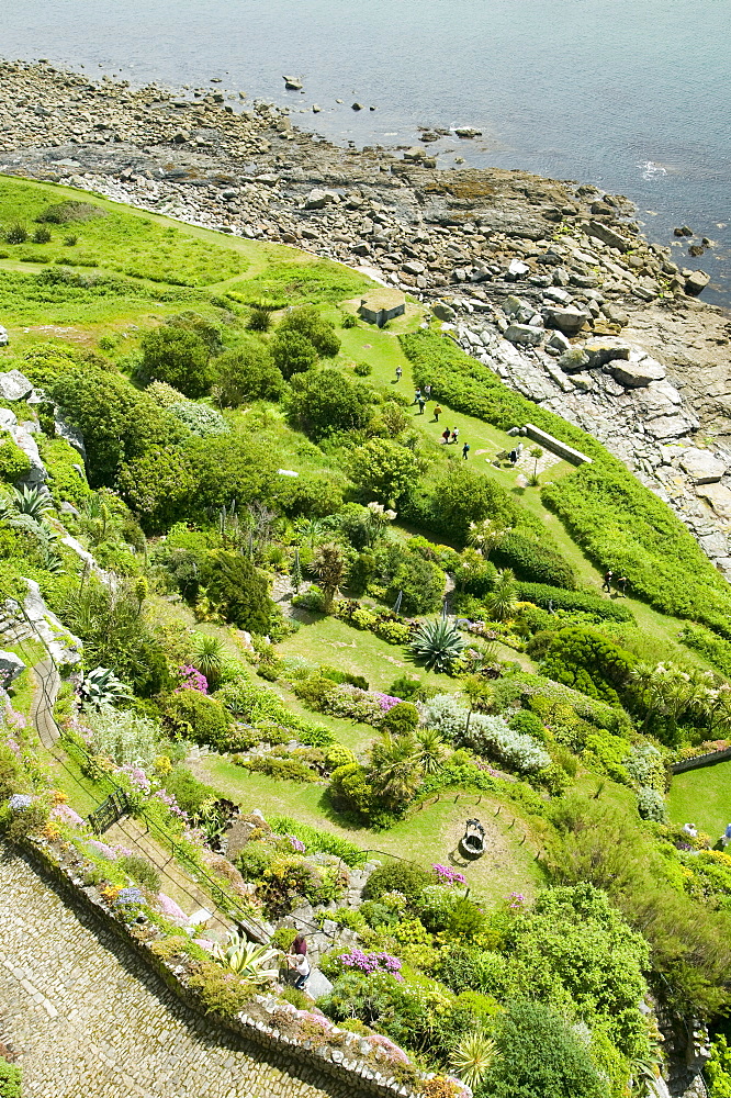 The gardens from the castle on St. Michaels Mount, Marazion, Cornwall, England, United Kingdom, Europe