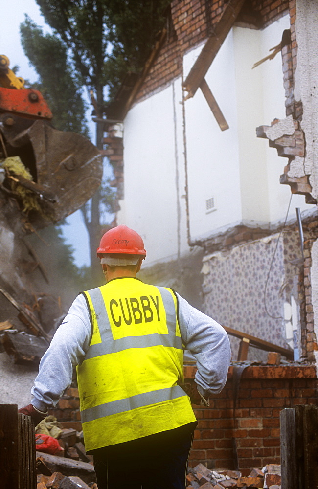 Demolishing old council houses on the Raffles Estate in Carlisle, Cumbria, England, United Kingdom, Europe