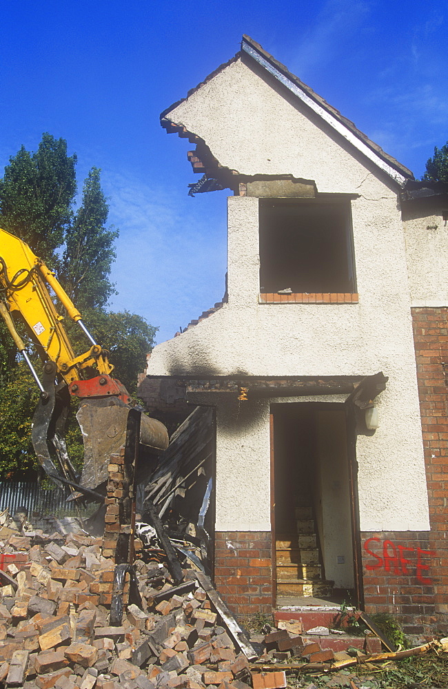 Demolishing old council houses on the Raffles Estate in Carlisle, Cumbria, England, United Kingdom, Europe