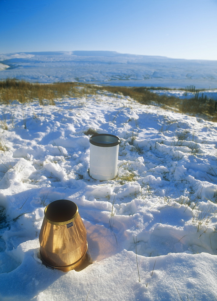 Rain gauges on Hartside above Alston, Cumbria, England, United Kingdom, Europe