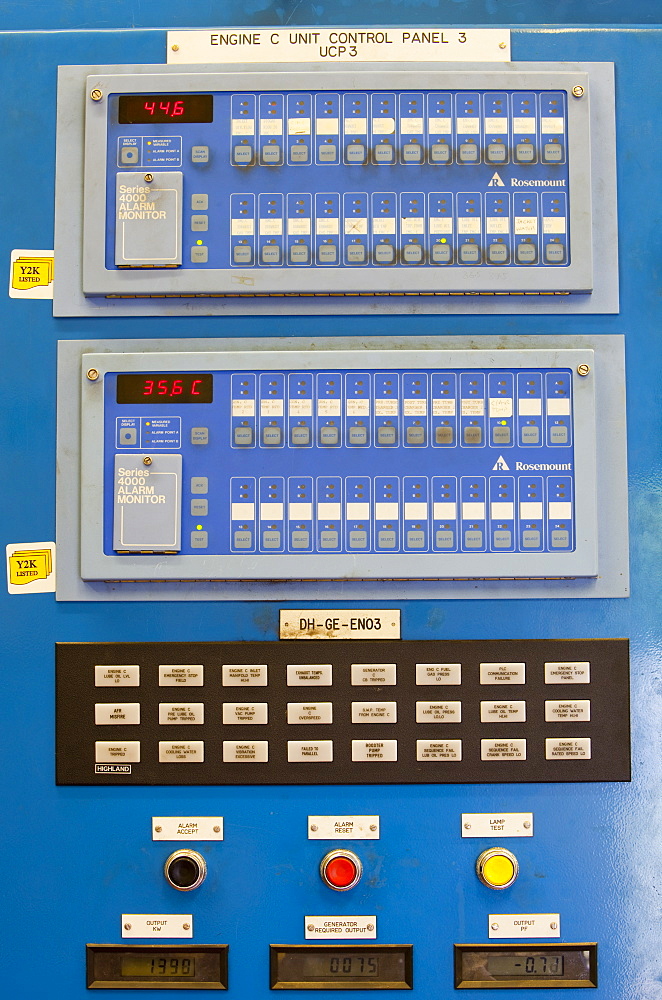 A control panel for the biogas boilers at Daveyhulme wastewater treatment plant in Manchester, England, United Kingdom, Europe